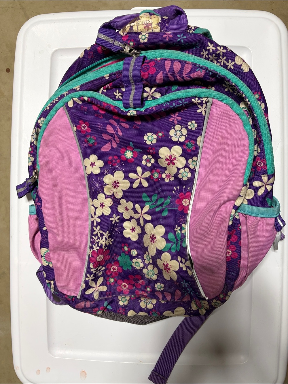 Garnet Hill Girls Floral Purple & Pink Backpack - Daycare-Grade 3.